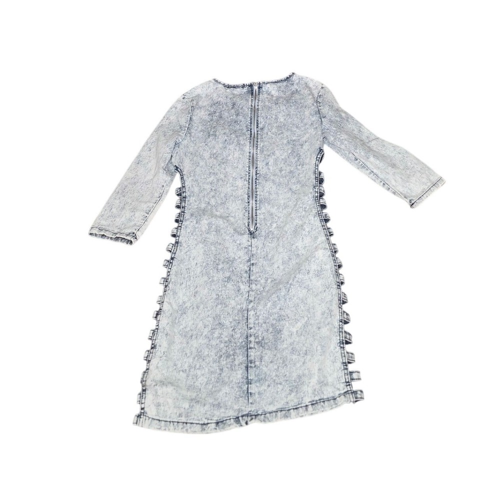 Bamboo Juniors Acid Wash Denim Dress Size L Ladder Cutout Zip Front Y2K - Picture 2 of 6